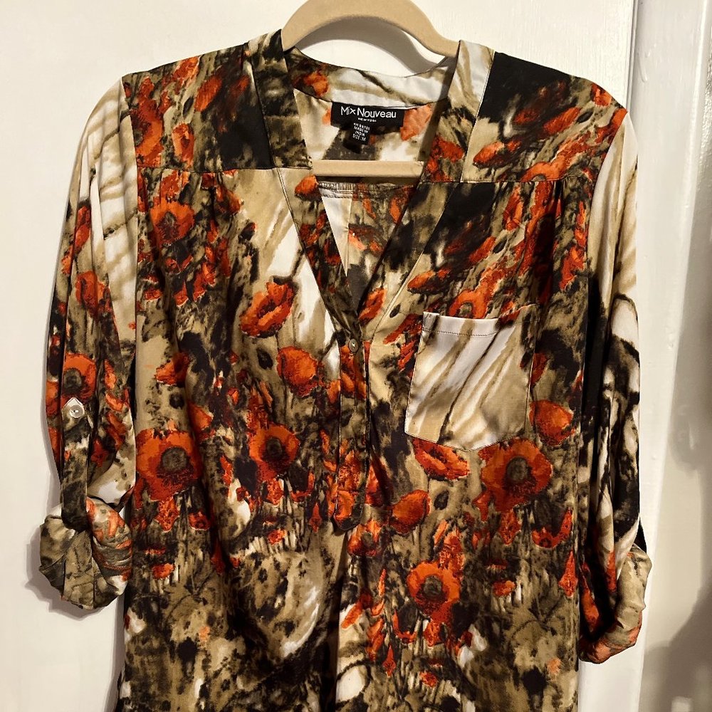 Mix Nouveau Women's Blouse - Red and Brown Floral